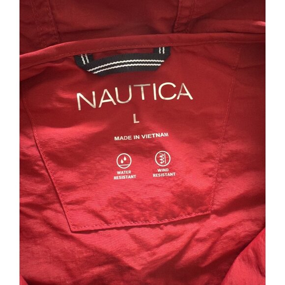 NWT Nautica Red Water Resistant Hooded Pullover Windbreaker Men's L - Picture 4 of 10